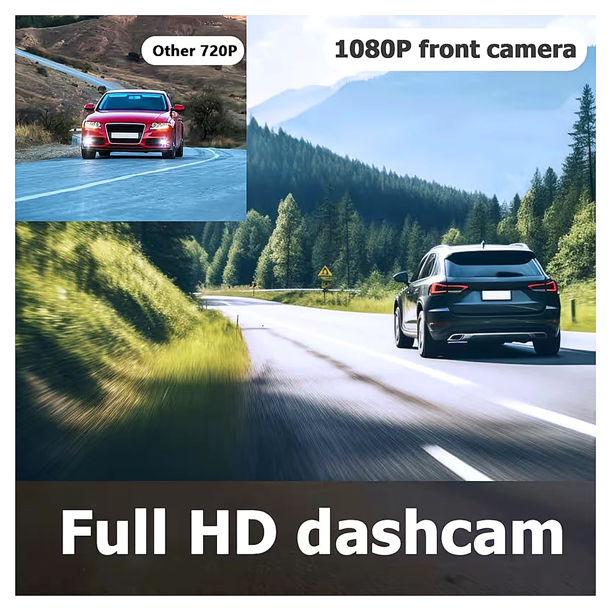Dash Cam Front and Inside – 1080P Front + 720P Cabin | 170° Wide Angle, Night Vision, 24H Parking Monitor