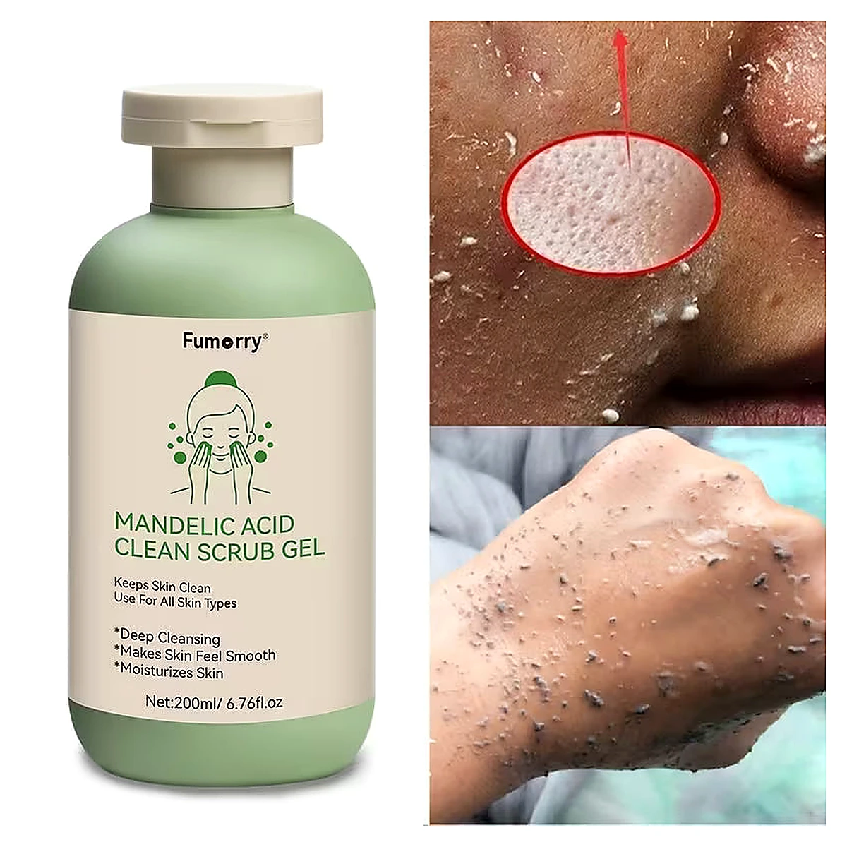 Mandelic Acid Cleansing Scrub Gel with Aloe, Rose & Chamomile – 200ml | Deep Skin Cleansing
