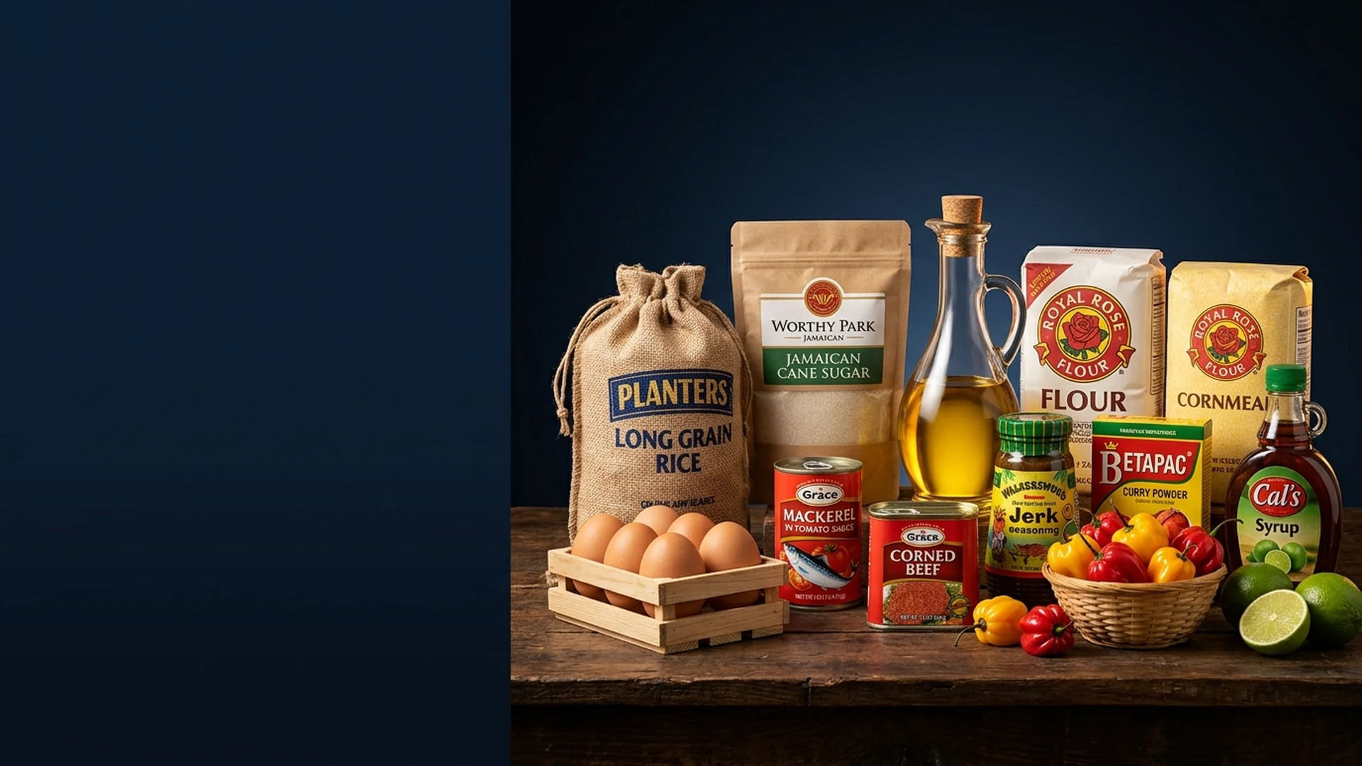 Rice, sugar, cooking oil, tinned food, tissue and detergent from the Pantry Bundles