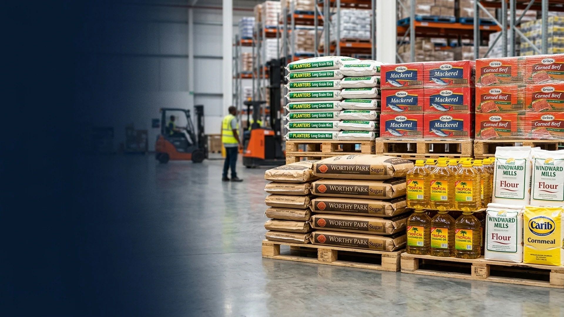 Bulk bags of rice and sugar with cooking oil
